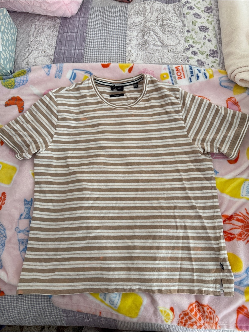 Ted Baker Men's Striped Crewneck T-Shirt - Beige & White